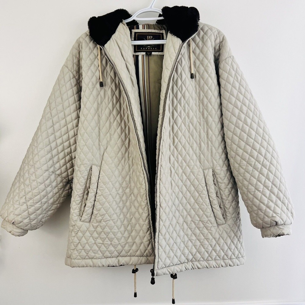 Vintage EXP JEANS EXPRESS Mens Size Small Cream Quilted Designer Jacket ~ Luxury